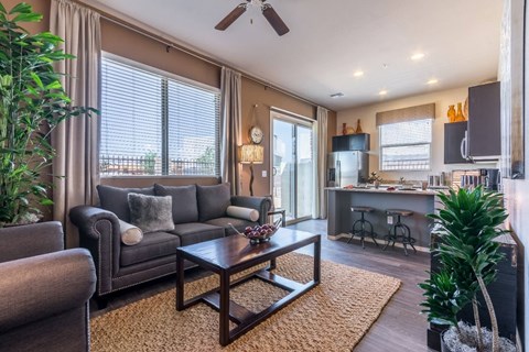 a living room with a couch and a coffee table