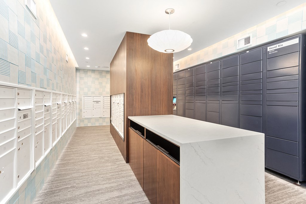 Mailbox and Amazon locker at Trovita Rio Apartments in Tempe AZ June 2021