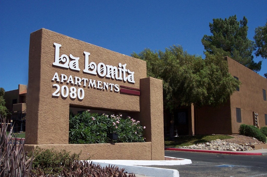 Monument Sign of La Lomita Apartments in Tucson Arizona 2021