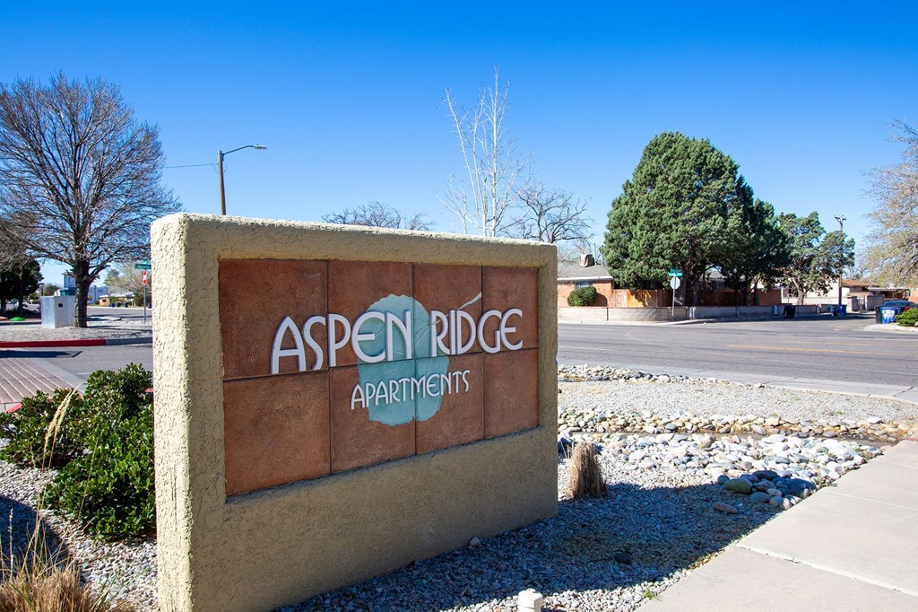 Monument sign at Aspen Ridge Apartments in Albuquerque New Mexico