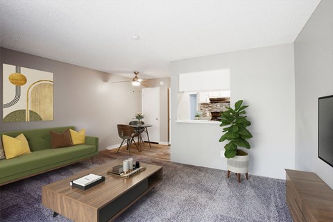 a living room with a couch and a coffee table