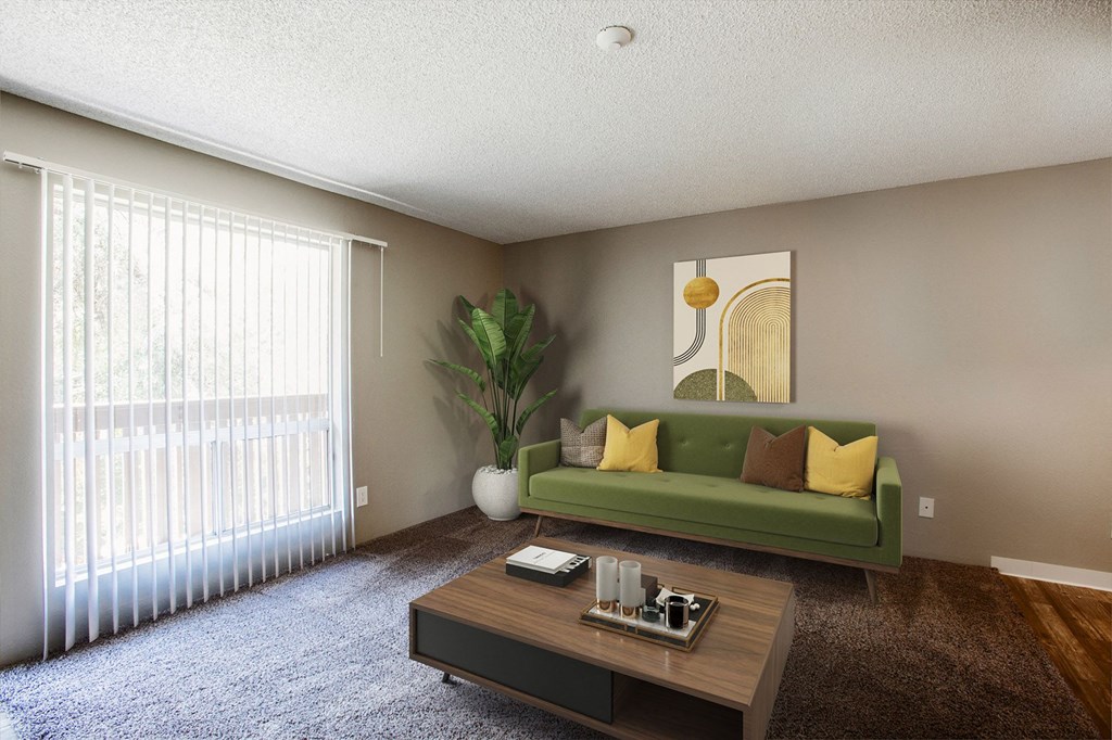 One Bedroom 618sqft living room at River Oaks Apartments in Tucson