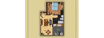 One Bedroom One Bathroom floor plan at San Simeon Apartments in Tucson AZ