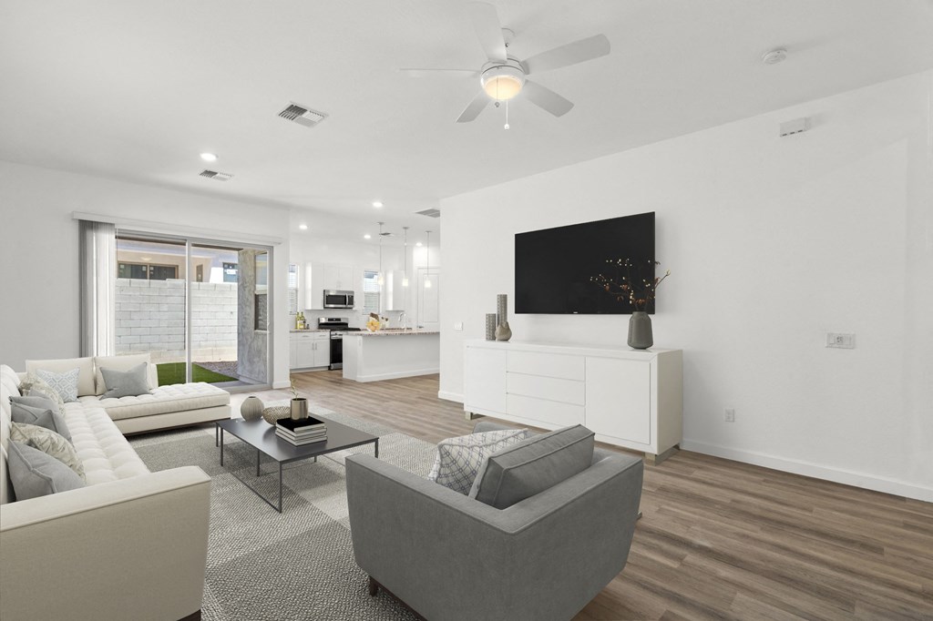 Palermo Furnished Livingroom with Backyard View at Bella Encanta Apartments in Mesa Arizona