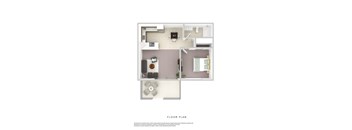 A floor plan of a room with furniture and appliances.