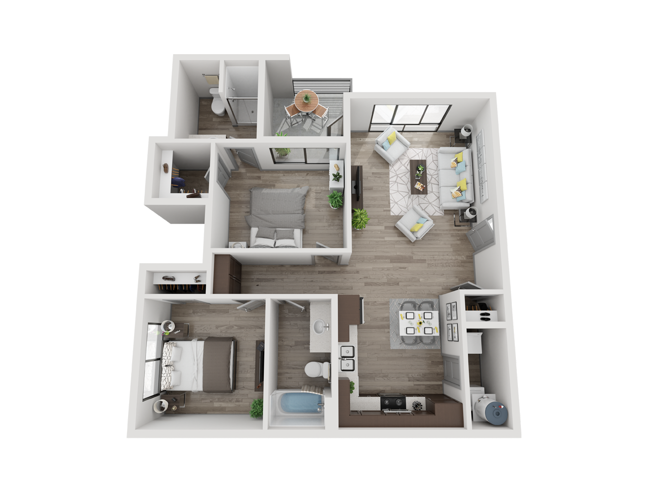 Two bedroom two bathroom floor plan image at Pinon Lofts Apartments in Sedona AZ