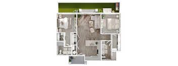 a 3d floor plan of a home with a bedroom and a living room