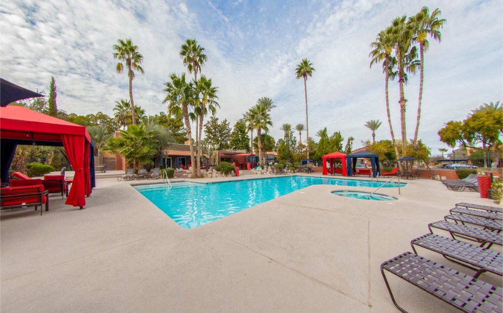 Pool, Pool Patio & Cabana at Mission Palms Apartments in Tucson, AZ