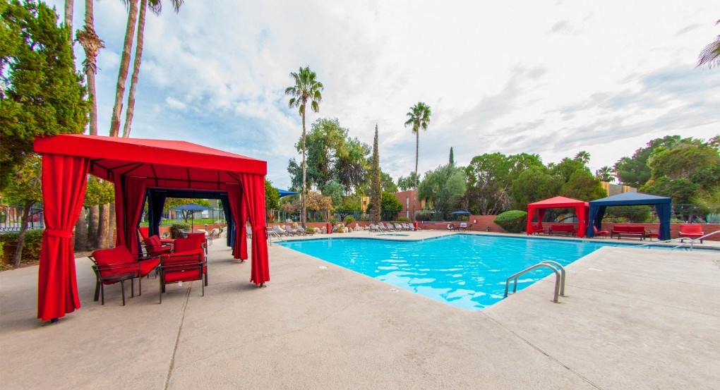 Pool, Pool Patio & Cabana at Mission Palms Apartments in Tucson, AZ