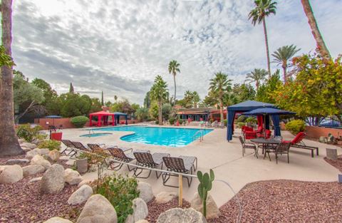 Pool, Pool Patio & Cabanas at Mission Palms Apartments in Tucson, AZ