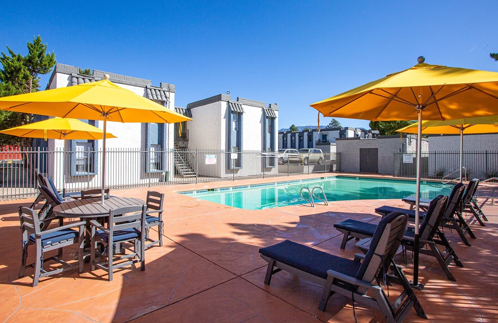 Pool Seating at Norte Villas in Albuquerque New Mexico
