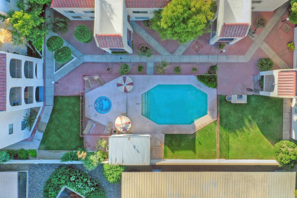 Pool aerial view at University Park Apartments in Tempe AZ Nov 2020