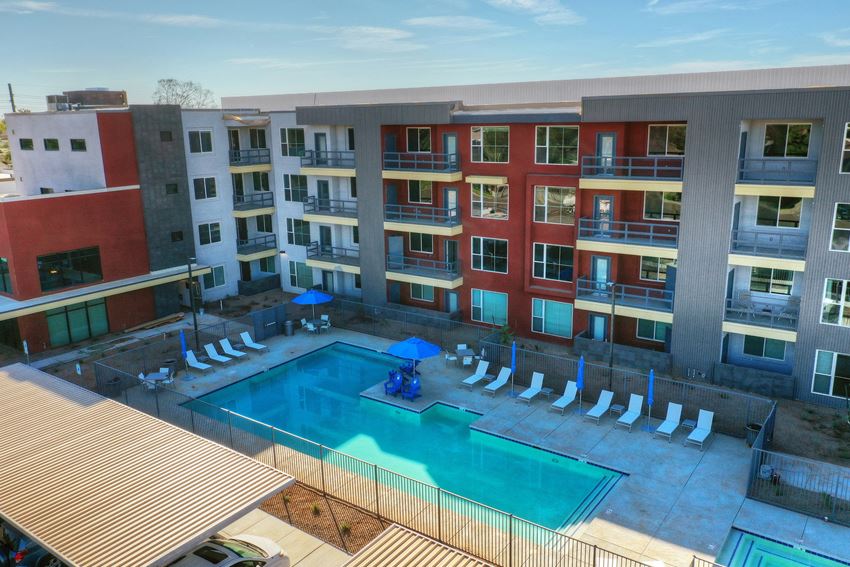 Pool aerial view at V on Broadway Apartments in Tempe AZ November 2020 - Photo Gallery