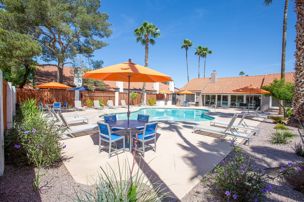 Pool and Lounge Area at Orange Tree Village Apartments in Tucson AZ