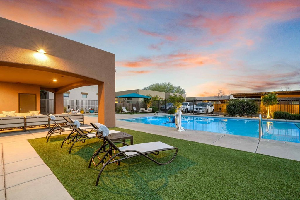Pool and Lounge Chairs at Avilla Preserve Apartment Homes in Tucson Arizona