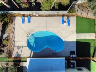 Pool & pool patio arial view at University Manor Apartments in Tucson, AZ