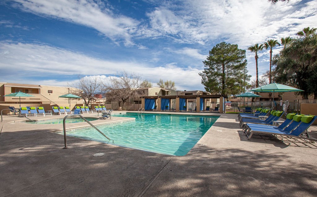 Pool and pool patio at Brookwood Apartments in Tucson AZ