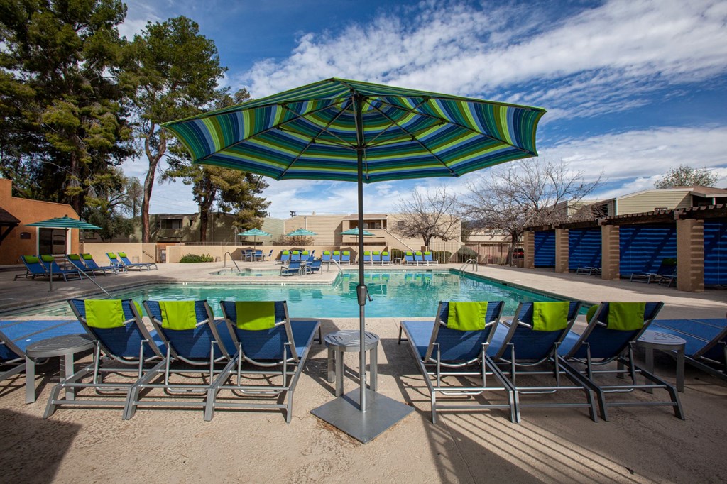 Pool and pool patio at Brookwood Apartments in Tucson AZ