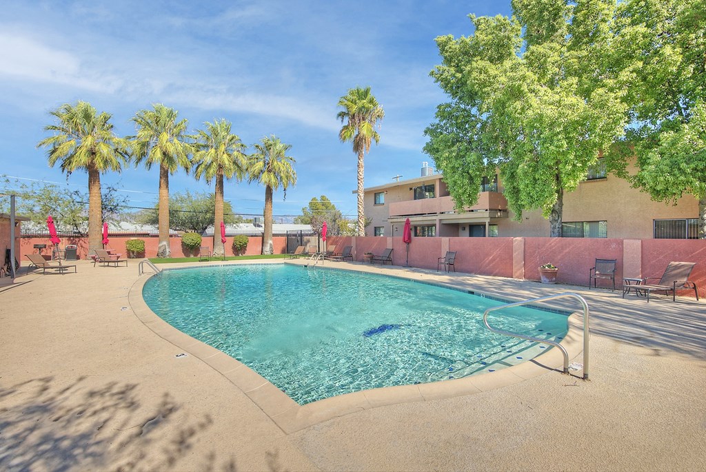 Pool and pool patio at San Simeon Apartments in Tucson AZ November 2020