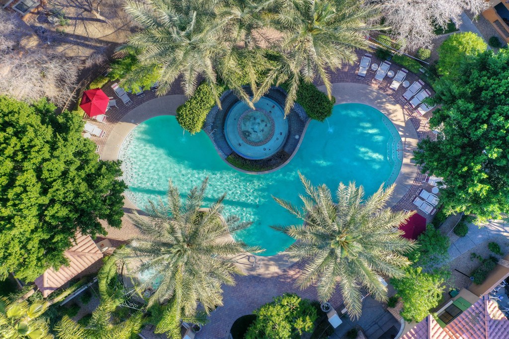 Pool pool patio aerial view at La Borgata Apartments in Surprise AZ 2-2020