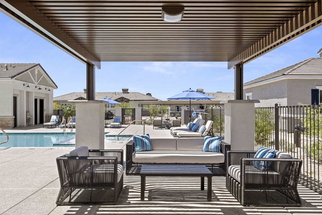 Poolside Lounge Area at Zora Encanto Apartments in Phoenix Arizona