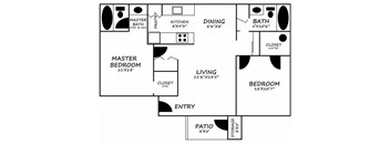Saguaro Villas 2 bedroom 2 bathroom apartments for rent floor plan Tucson, AZ
