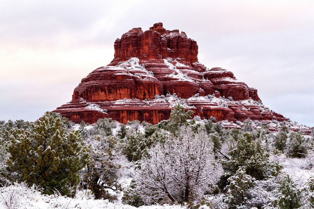Sedona in the snow at Pinon Lofts Apartments in Sedona AZ