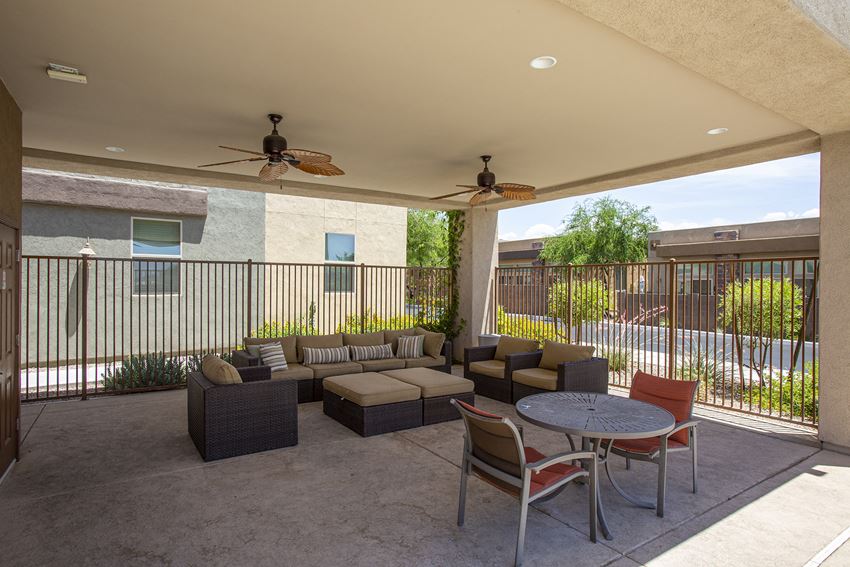 Shaded Lounge Area at Sabino Vista Apartment Homes in Tucson Arizona