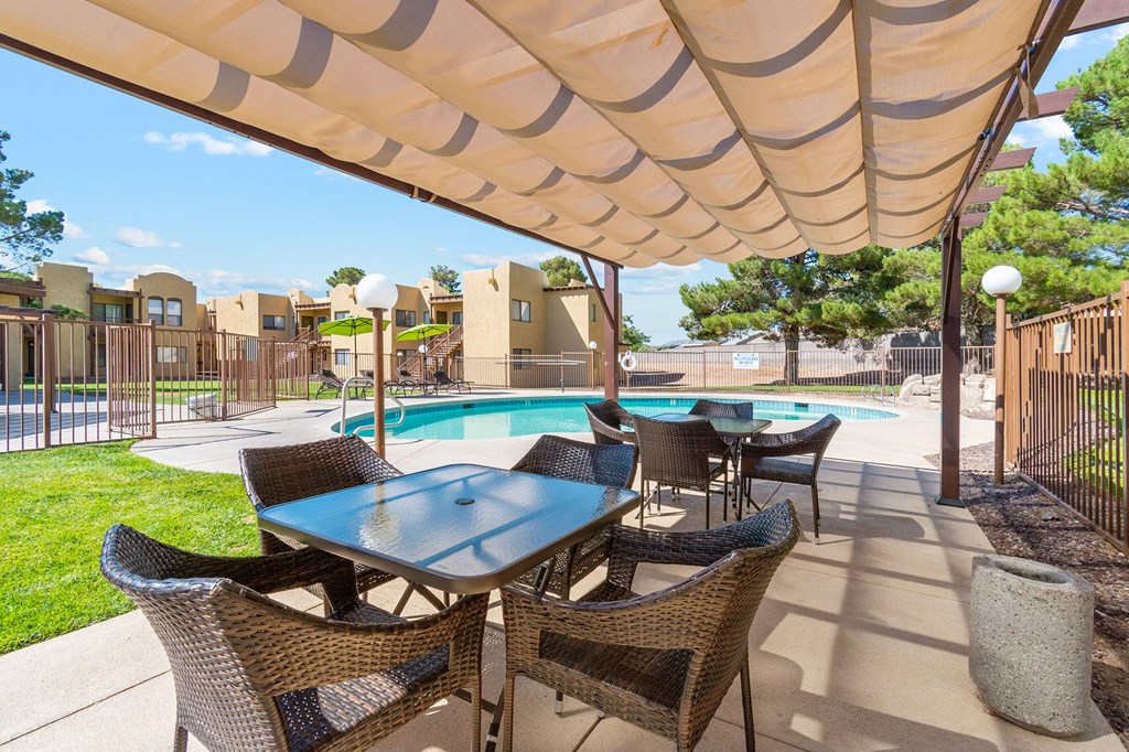 Shaded Pool Area at Copper Ridge Apartments in Kingman Arizona