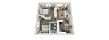 Two Bedroom One Bathroom Floorplan at Sky Island Apartments