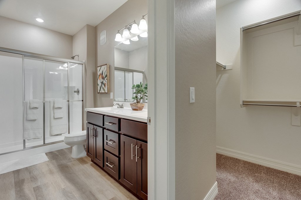 Spacious Bathroom and Closet at Bella Victoria Apartments in Mesa Arizona January 2021