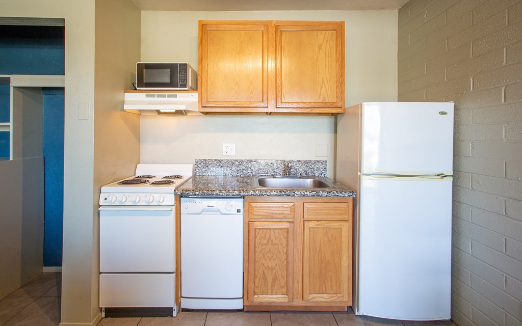 Studio Kitchen at University Manor Apartments in Tucson Arizona