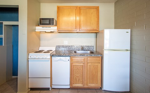 Studio Kitchen at University Manor Apartments in Tucson Arizona