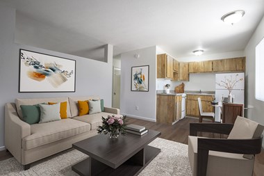 Studio Living Room and Kitchen at Casa Del Coronado Apartments