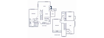 A blueprint of a house layout with labeled rooms.