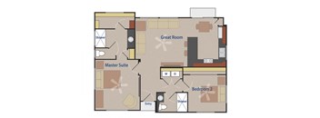 THE BATLEUR 2 bedroom 2 bathroom 965 square feet floor plan at Casitas At San Marcos in Chandler, AZ