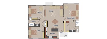 THE GRIFFIN 3 bedroom 2 bathroom 1244 square feet floor plan at Casitas At San Marcos in Chandler, AZ