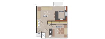 THE KESTREL 1 bedroom 1 bathroom 635 square feet floor plan at Casitas At San Marcos in Chandler, AZ