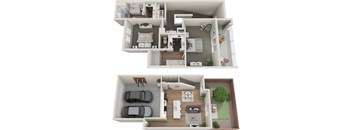 a stylized floor plan of a two story house with a garage and a carport
