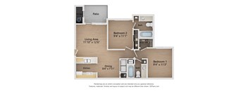 2 Bed 2 Bath 861 square feet floorplan at The Mirage at Kernan Apartments