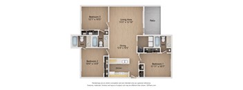 3 bed 3 bath 1143 square feet floorplan at The Mirage at Kernan Apartments