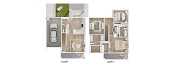 A floor plan of a two-story house with labeled levels.