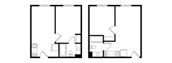 a small floor plan of a house with a small kitchen and a small living room
