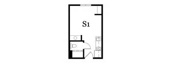 a floor plan of a bedroom with a bed and a desk