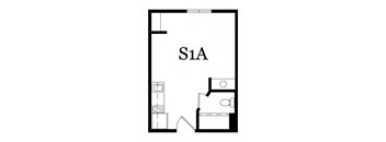 a floor plan of a small apartment with a bedroom and a living room