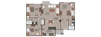 Three Bedroom Floorplan at Avilla Tanque Verde