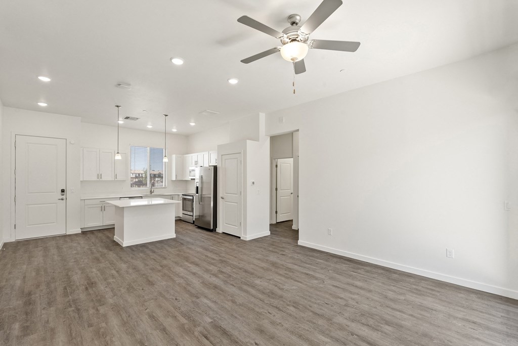 Three Bedroom Living Room and Kitchen at Casitas Catalina Apartments in Tucson