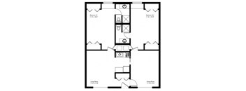 A black and white image of a floor plan for a two bedroom apartment.