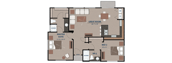 Two Bedroom Floorplan at Avilla Tanque Verde