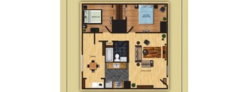 Two Bedroom One Bathroom floor plan at San Simeon Apartments in Tucson AZ